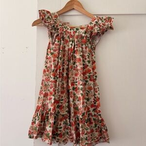 Doen Red and Orange Ruffled Smocked Sundress